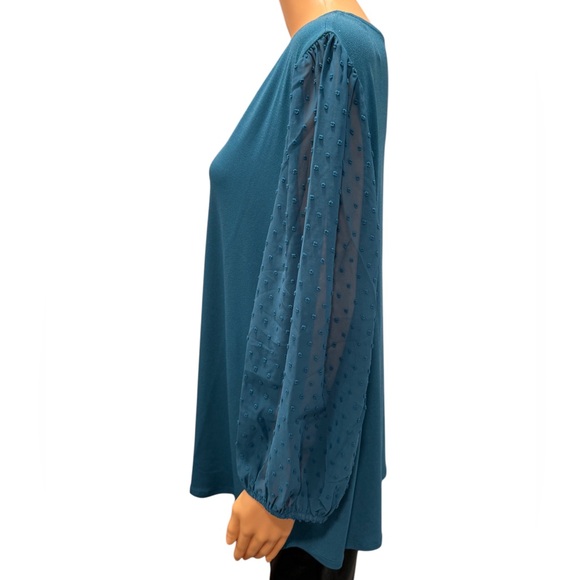 ADRIANNA PAPELL Blouse Swiss  Dot Semi-Sheer 3/4 Sleeve Dressy Ink Blue NWT 3X - Picture 4 of 9